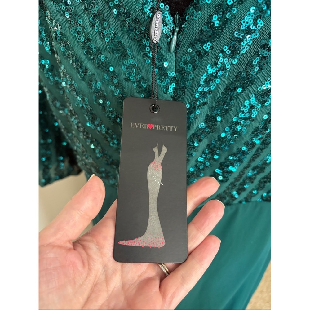 Sexy V Neck‎ A-Line Sequin Evening Dress Gown 3/4 Sleeve Green Size 20 - Picture 7 of 8